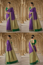 Plain Silk Banarasi Saree With Multi Variation - Image 2